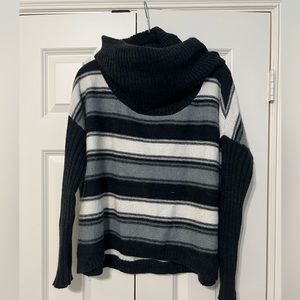 Moda International wool oversized turtleneck sweater in black and white stripes